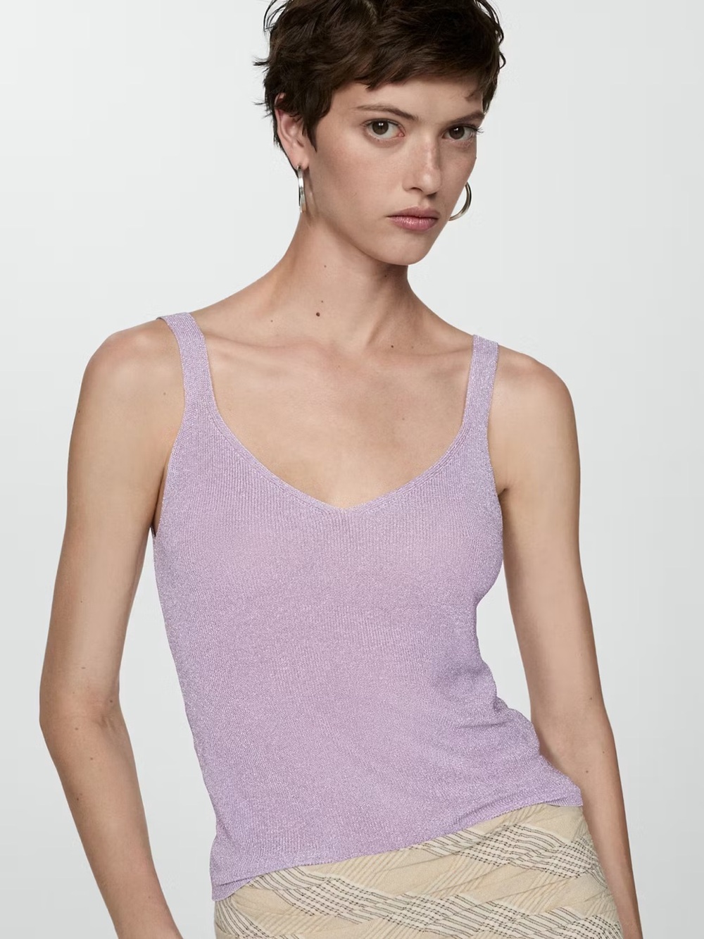 Mango Lilac V-Neck Ribbed Tank Top
